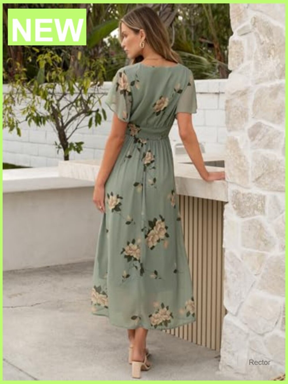 Womens Floral Maxi Dress V Neck Short Sleeve Casual Beach Wedding Guest Long - Picture 5 of 7